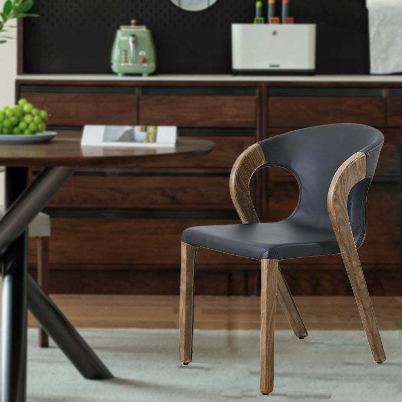 Nordic Wood Leather Armless Chair