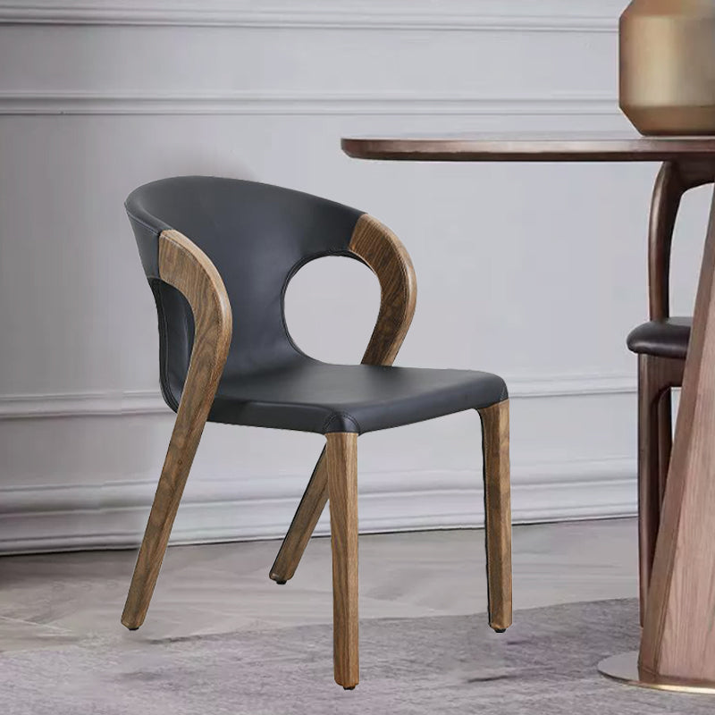 Nordic Wood Leather Armless Chair
