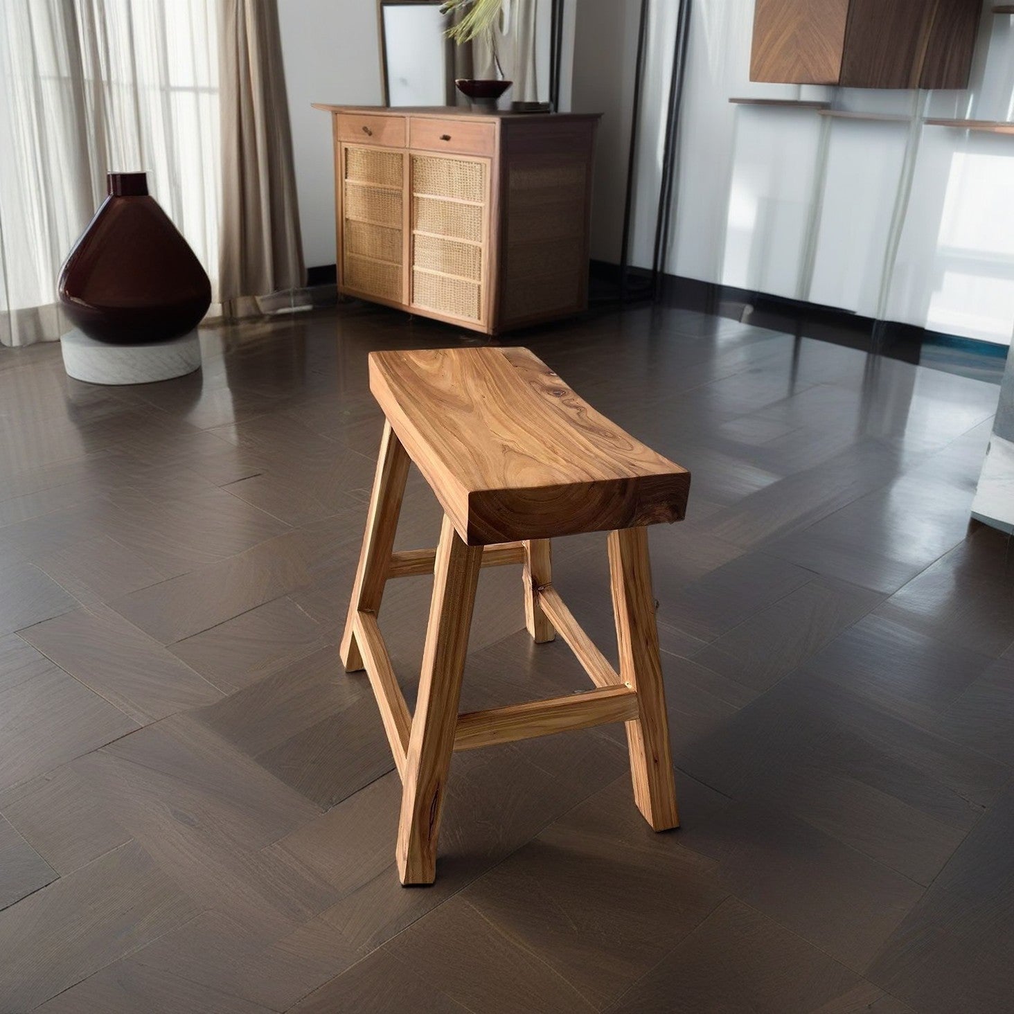 Minimalist Rectangular Wood Low Stool — Wood