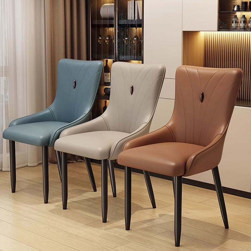 Nordic Leather Carbon Steel Dining Chair — Sponge / Light Gray
