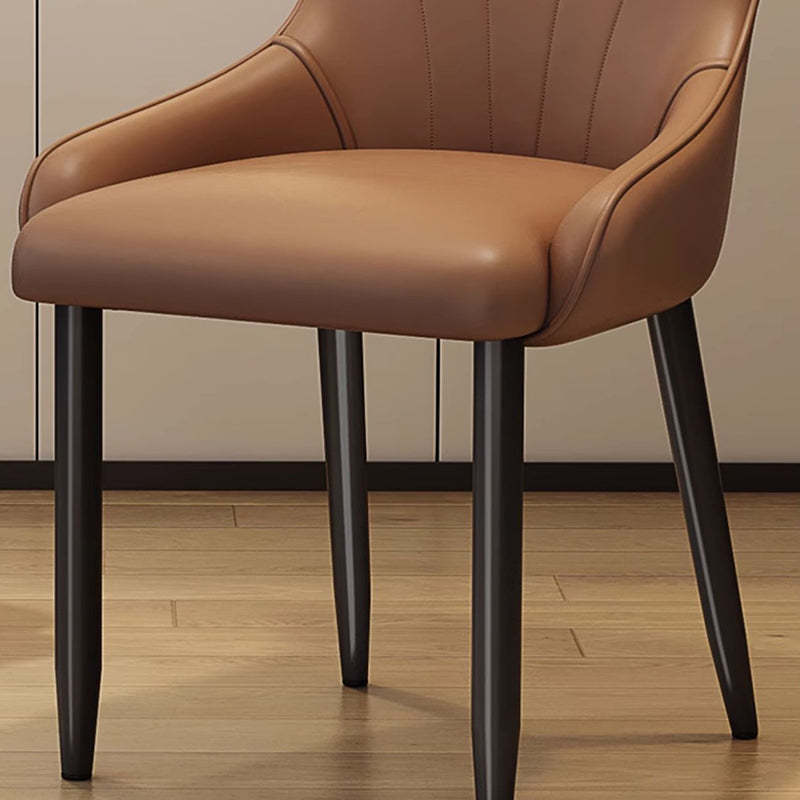 Nordic Leather Carbon Steel Dining Chair — Latex / Camel