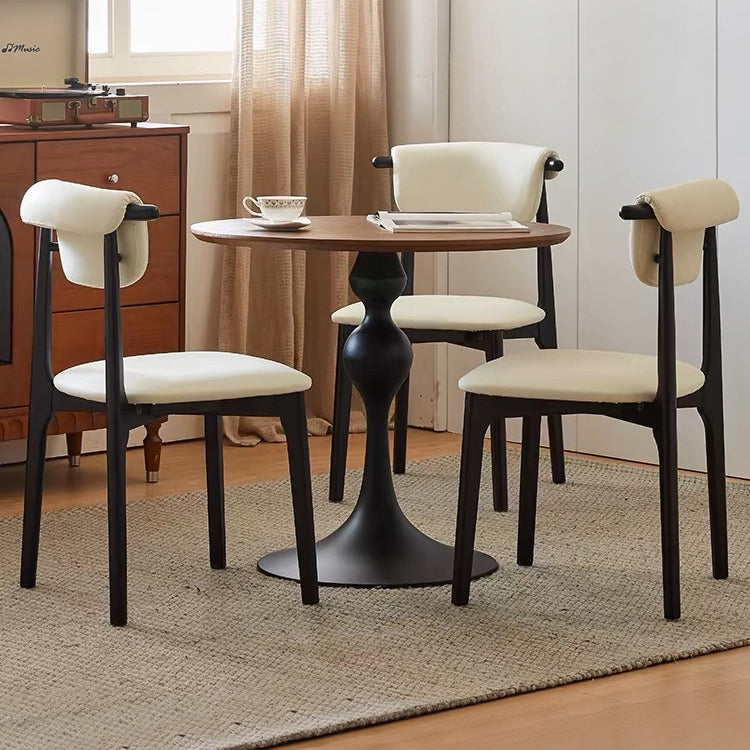 Scandinavian Wood Leather Upholstered Dining Chair — Beige / Wood
