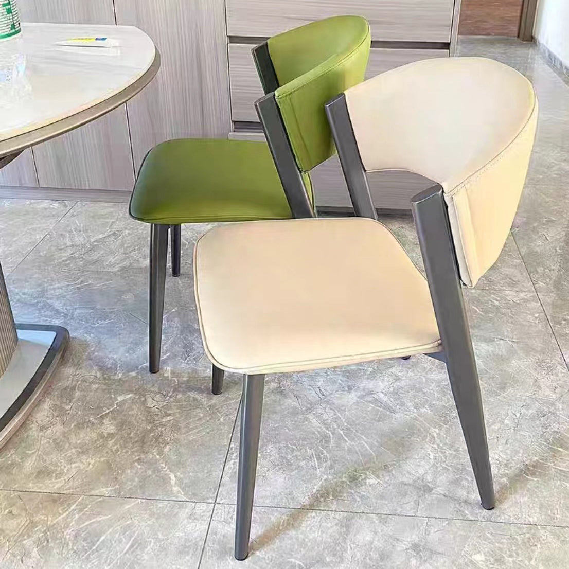 Contemporary Semi-Arc Nappa Leather Steel Chair