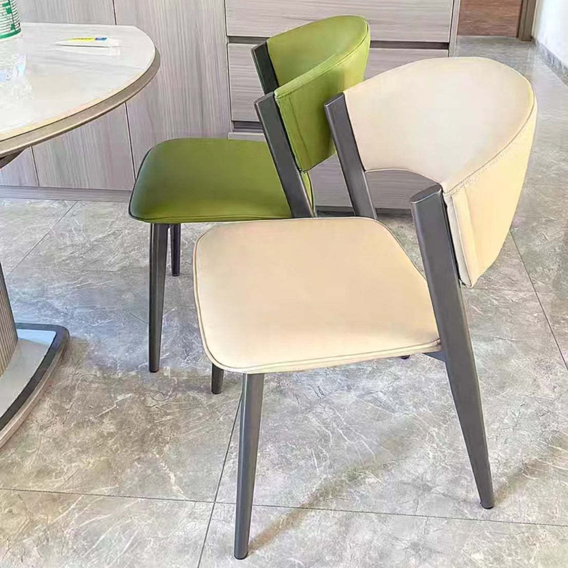 Contemporary Semi-Arc Nappa Leather Steel Chair — Gray