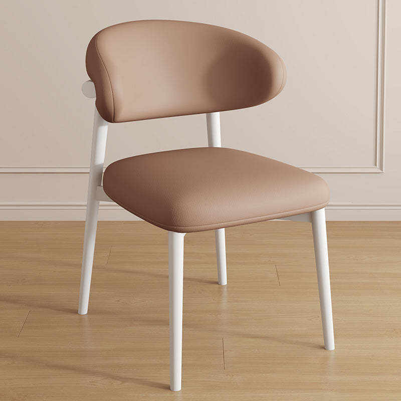 Contemporary Curved PU Leather Steel Dining Chair — Black / Coffee Brown