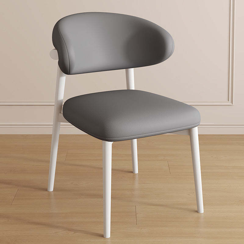 Contemporary Curved PU Leather Steel Dining Chair — Walnut / Beige White Color