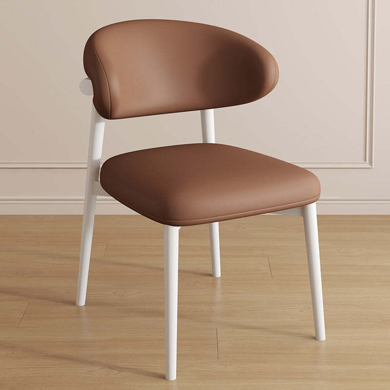 Contemporary Curved PU Leather Steel Dining Chair — Walnut / Light Khaki