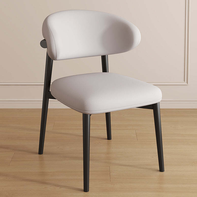 Contemporary Curved PU Leather Steel Dining Chair — Walnut / Khaki