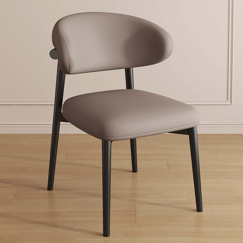 Contemporary Curved PU Leather Steel Dining Chair — Walnut / Starry Sky Gray