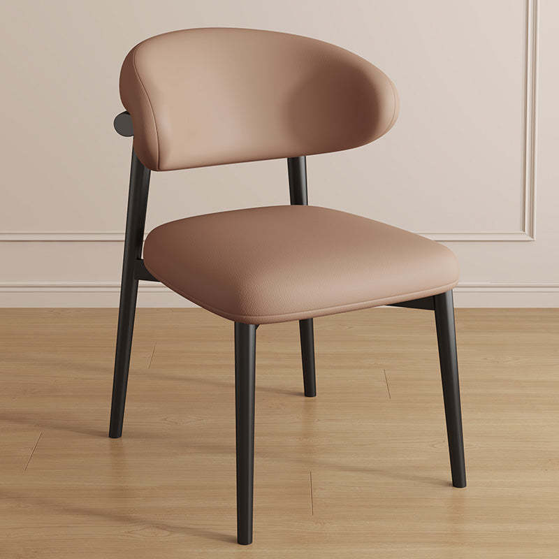Contemporary Curved PU Leather Steel Dining Chair — Walnut / Gray