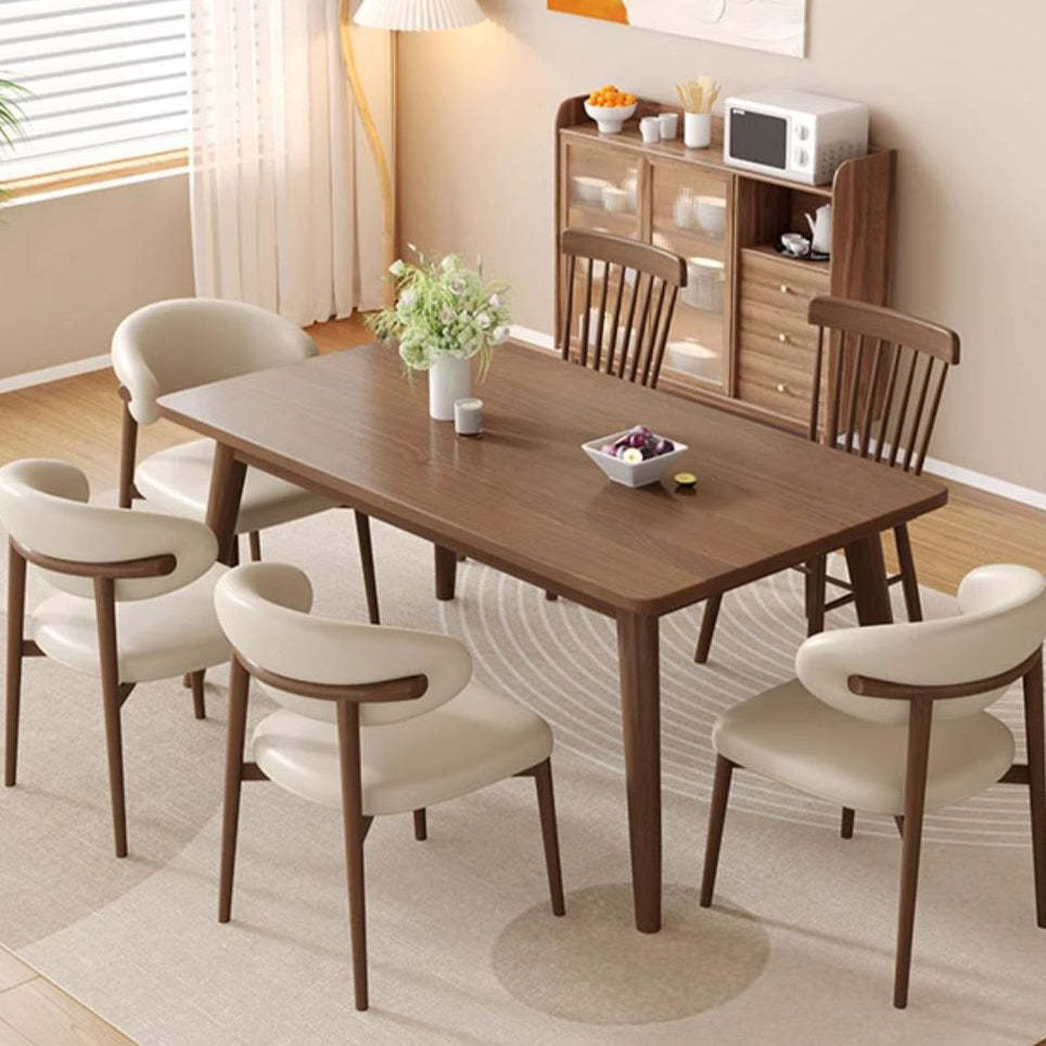 Contemporary Curved PU Leather Steel Dining Chair — Wood / Khaki