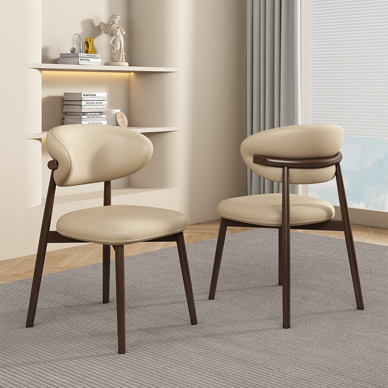 Contemporary Curved PU Leather Steel Dining Chair — Wood / Light Khaki