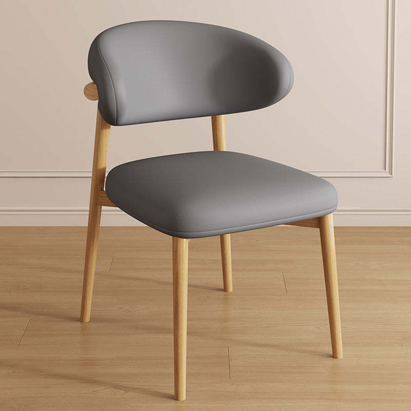 Contemporary Curved PU Leather Steel Dining Chair — Black / Beige White Color