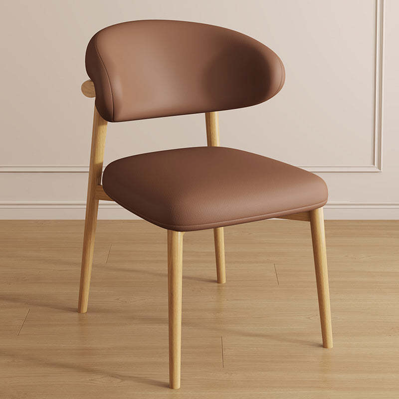 Contemporary Curved PU Leather Steel Dining Chair — Black / Light Khaki