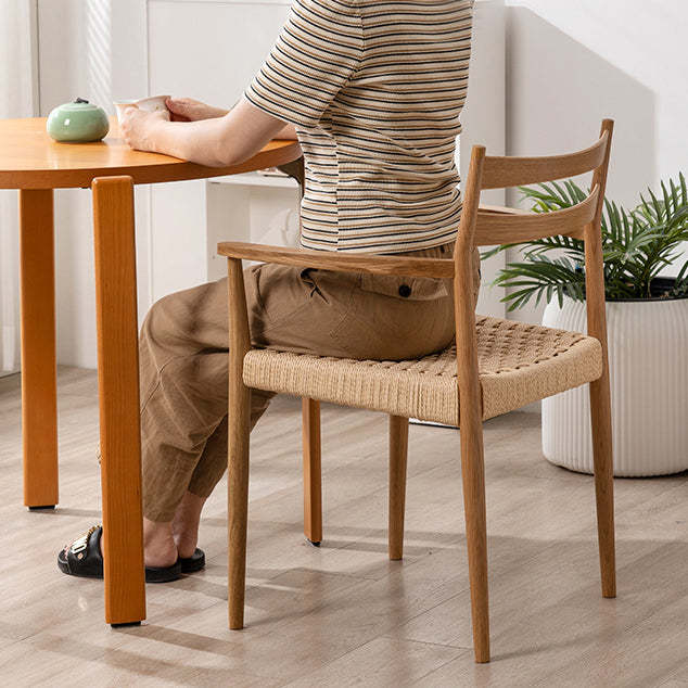Vintage Wood Cowhide Rope Dining Chair