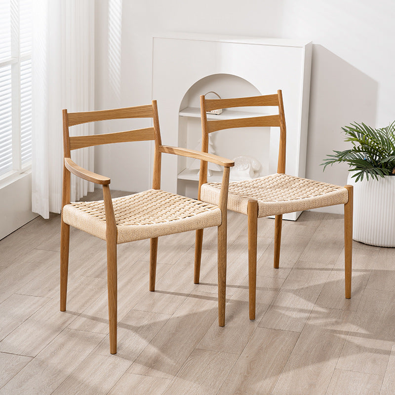 Vintage Wood Cowhide Rope Dining Chair — Armless / Wood