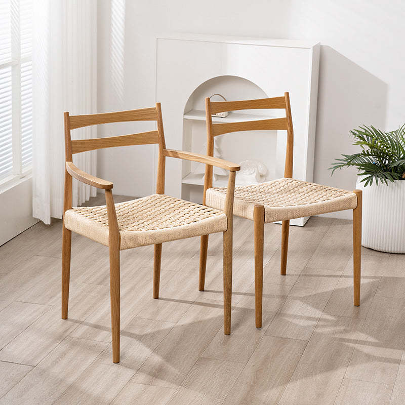 Vintage Wood Cowhide Rope Dining Chair — Armless / Wood