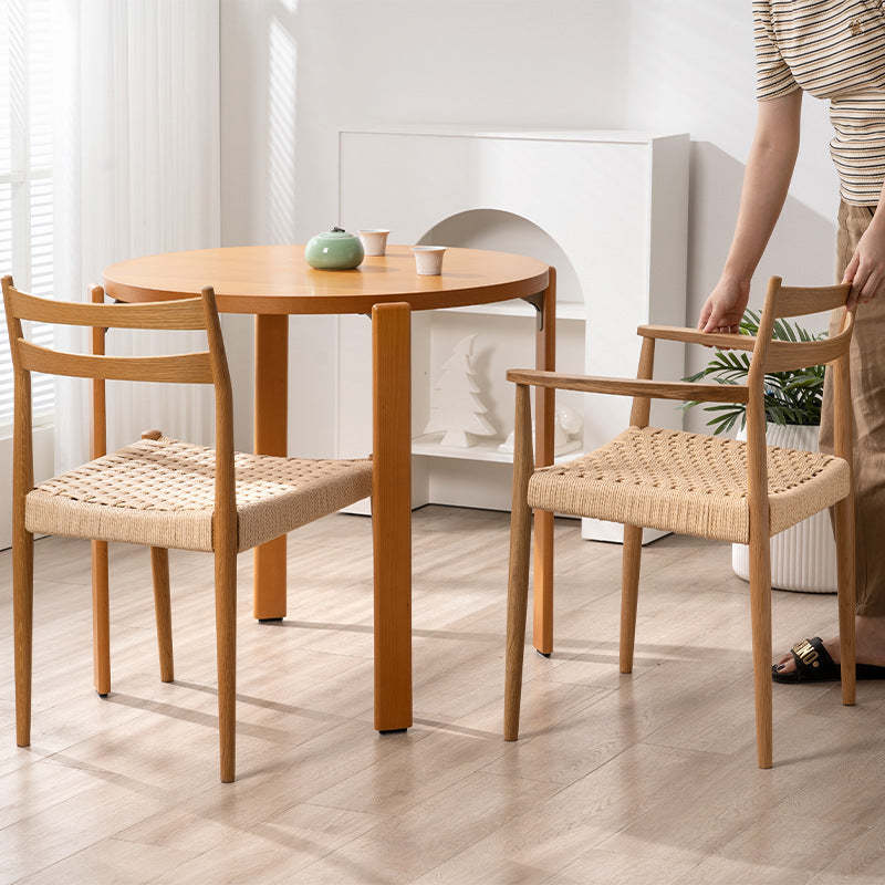 Vintage Wood Cowhide Rope Dining Chair