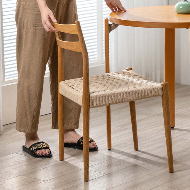 Vintage Wood Cowhide Rope Dining Chair