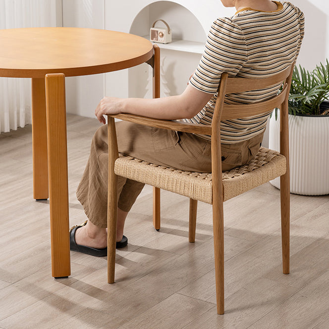 Vintage Wood Cowhide Rope Dining Chair