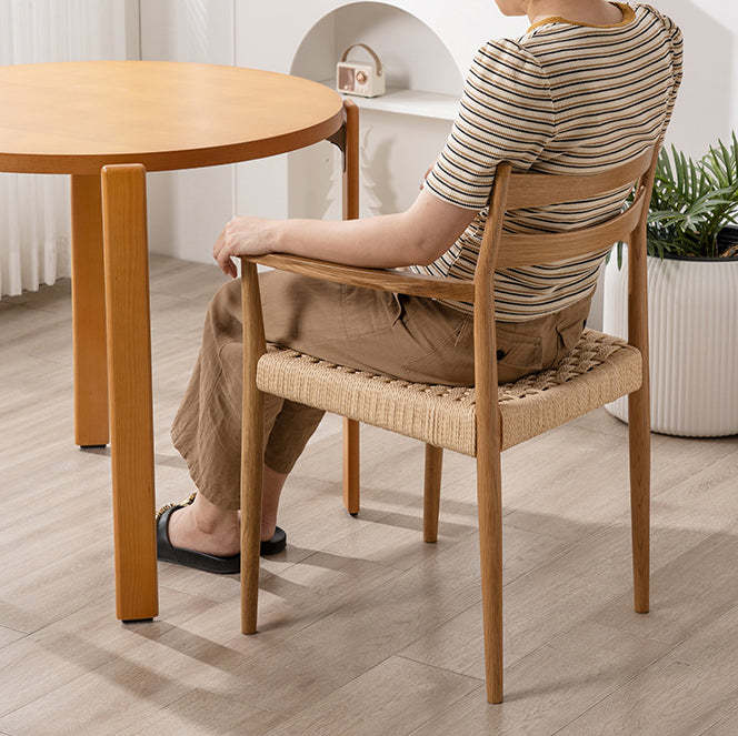 Vintage Wood Cowhide Rope Dining Chair
