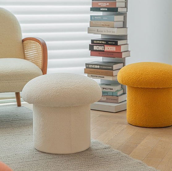 Nordic Mushroom Lambskin Low Stool — Yellow