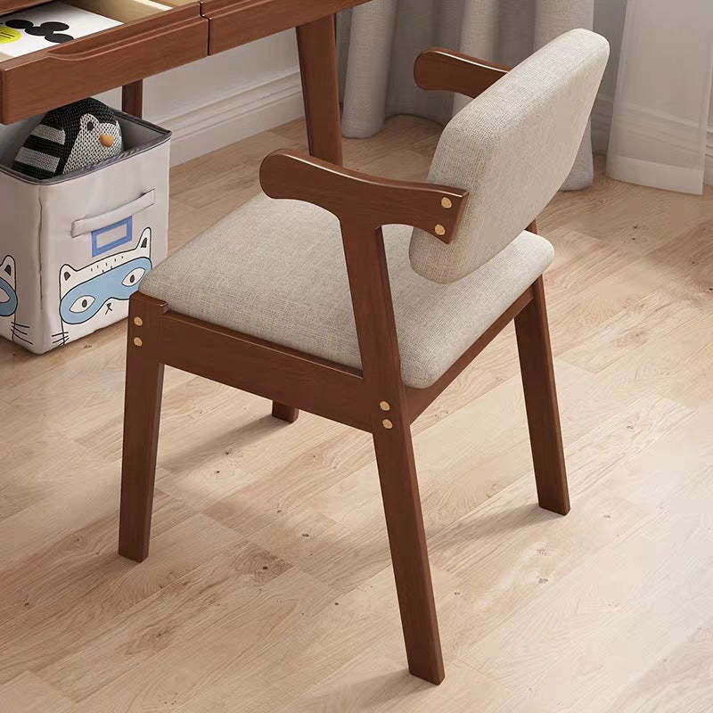 Nordic Wood Leather Cloth Armchair — Cloth - Light Gray & White
