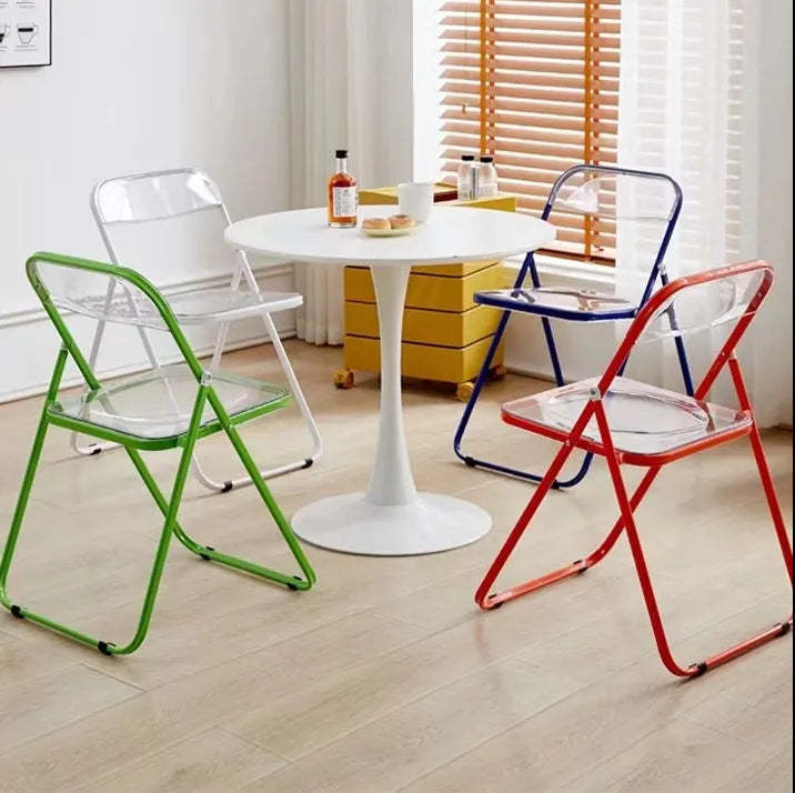 Minimalist Acrylic Iron Foldable Chair — A - Light Gray