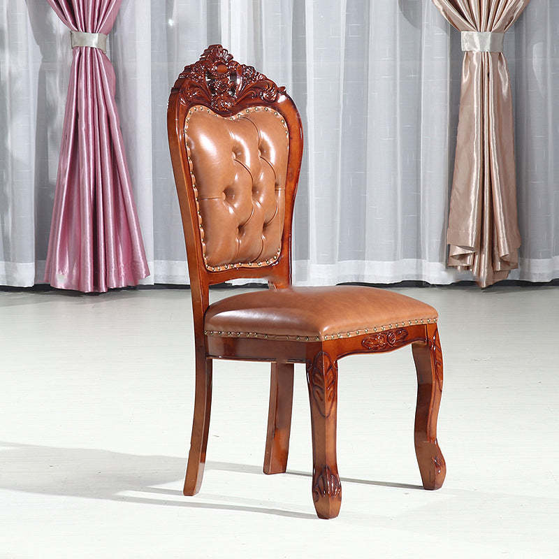 Vintage Leather Wood Dining Chair — L