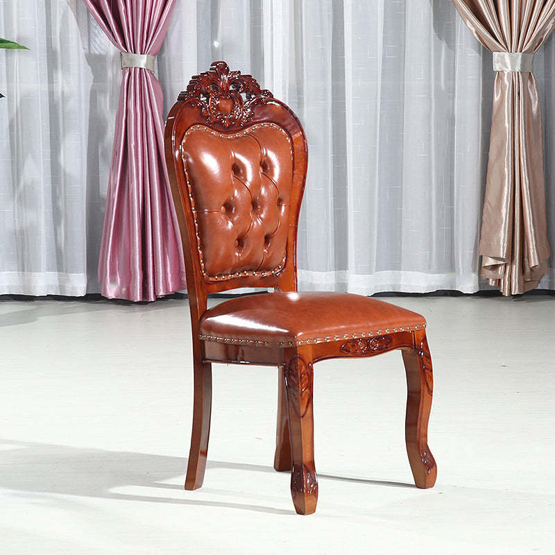 Vintage Leather Wood Dining Chair
