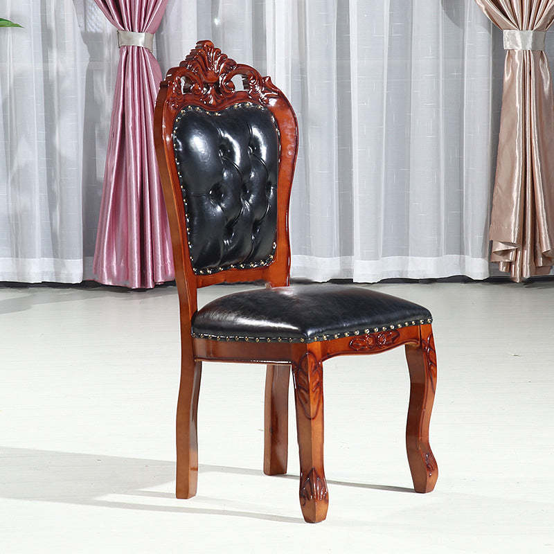 Vintage Leather Wood Dining Chair