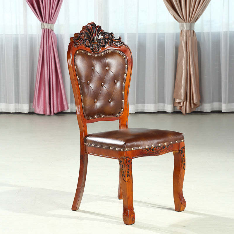 Vintage Leather Wood Dining Chair