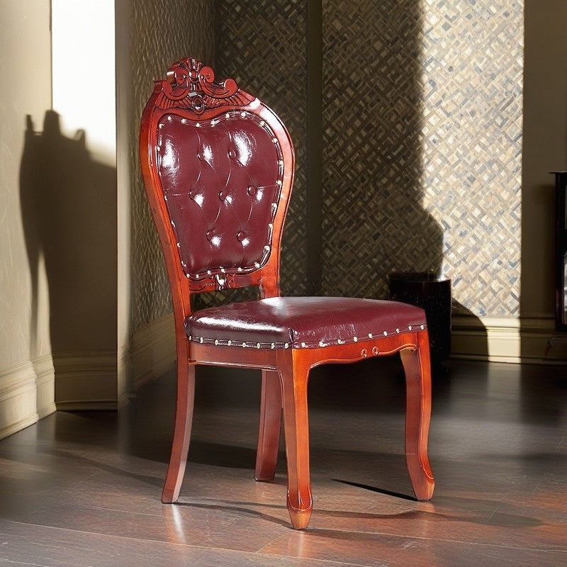 Vintage Leather Wood Dining Chair — B