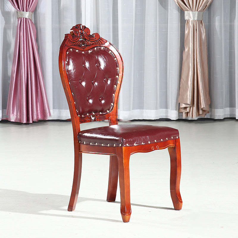 Vintage Leather Wood Dining Chair — C