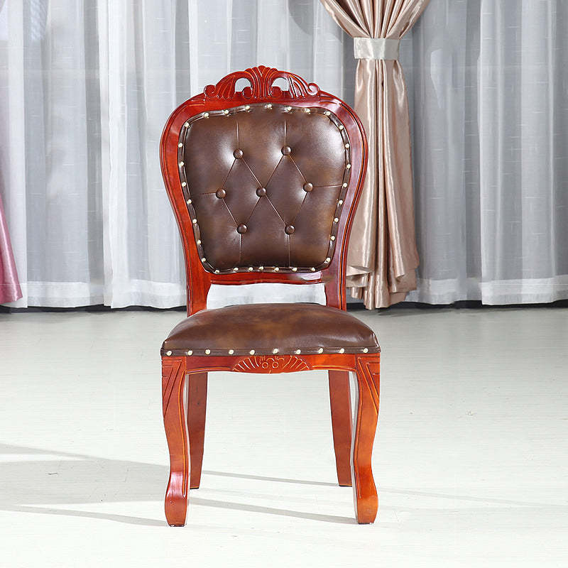 Vintage Leather Wood Dining Chair — E