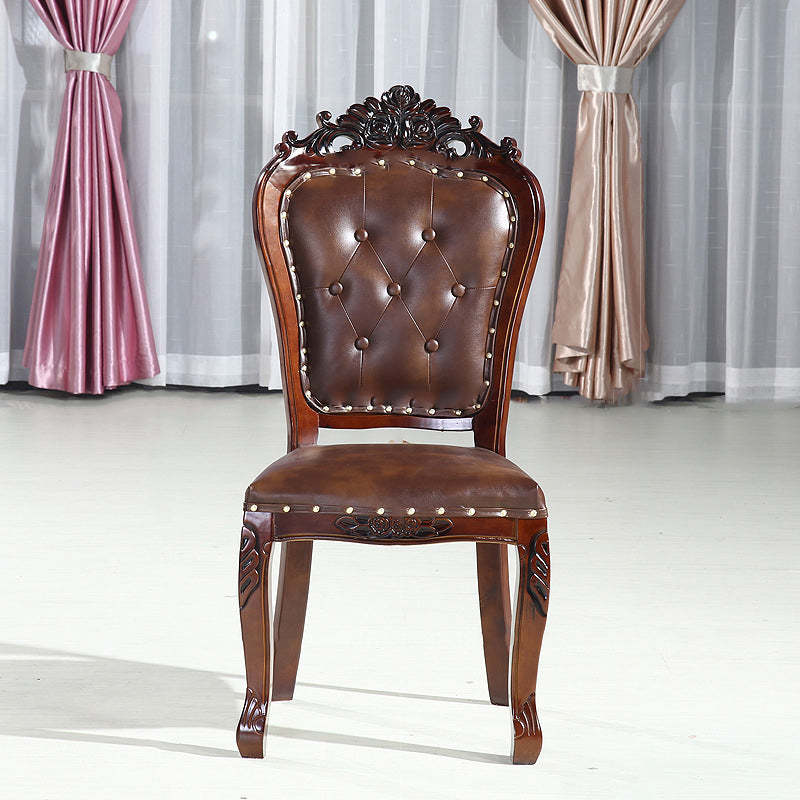 Vintage Leather Wood Dining Chair — F