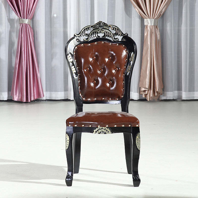Vintage Leather Wood Dining Chair — G