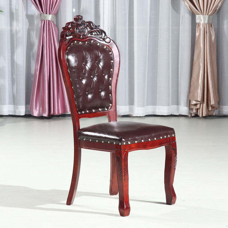 Vintage Leather Wood Dining Chair — H