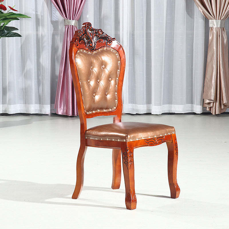 Vintage Leather Wood Dining Chair — I