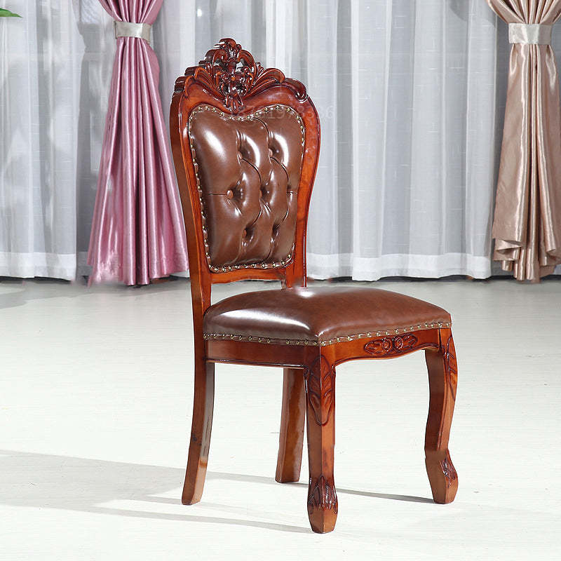 Vintage Leather Wood Dining Chair — J