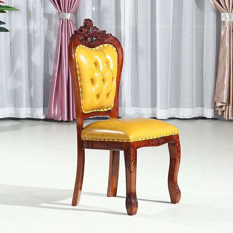 Vintage Leather Wood Dining Chair — K