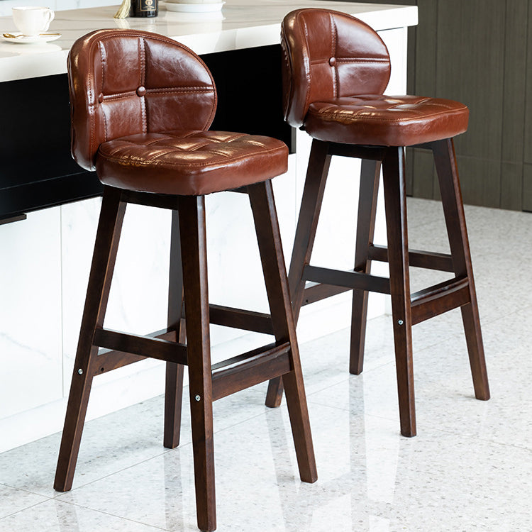 Contemporary Round Fabric Leather Wood Bar Stool