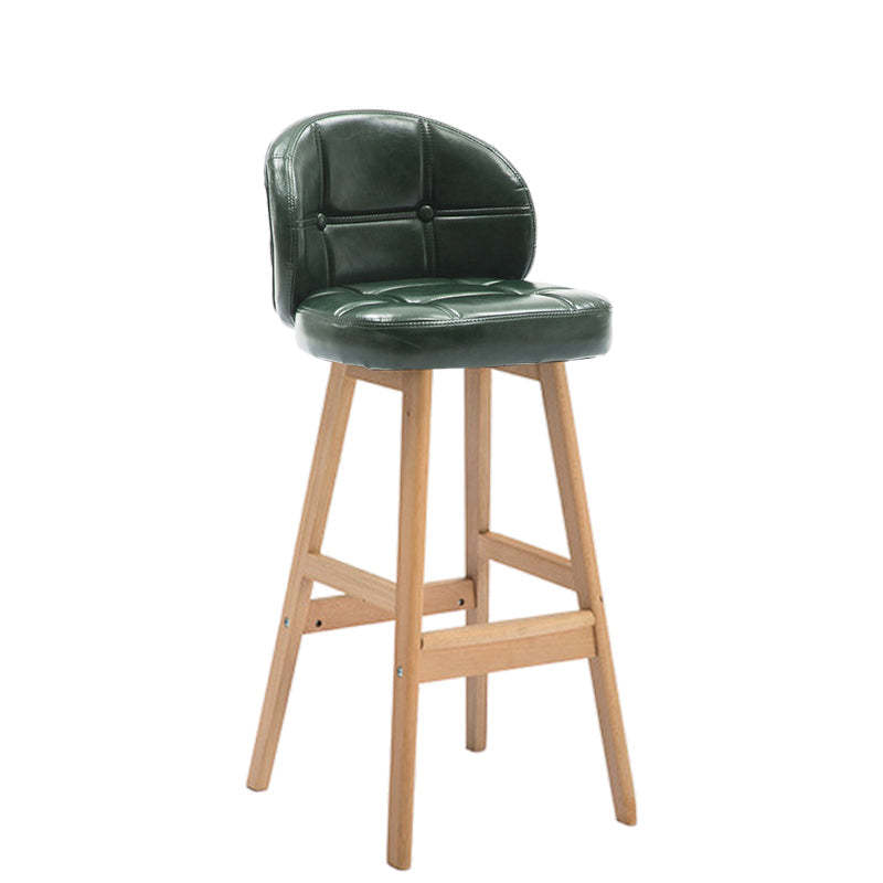 Contemporary Round Fabric Leather Wood Bar Stool — Black Oil Wax Leather / Brown