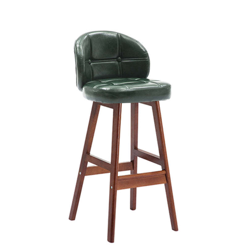 Contemporary Round Fabric Leather Wood Bar Stool — Black Oil Wax Leather / Black