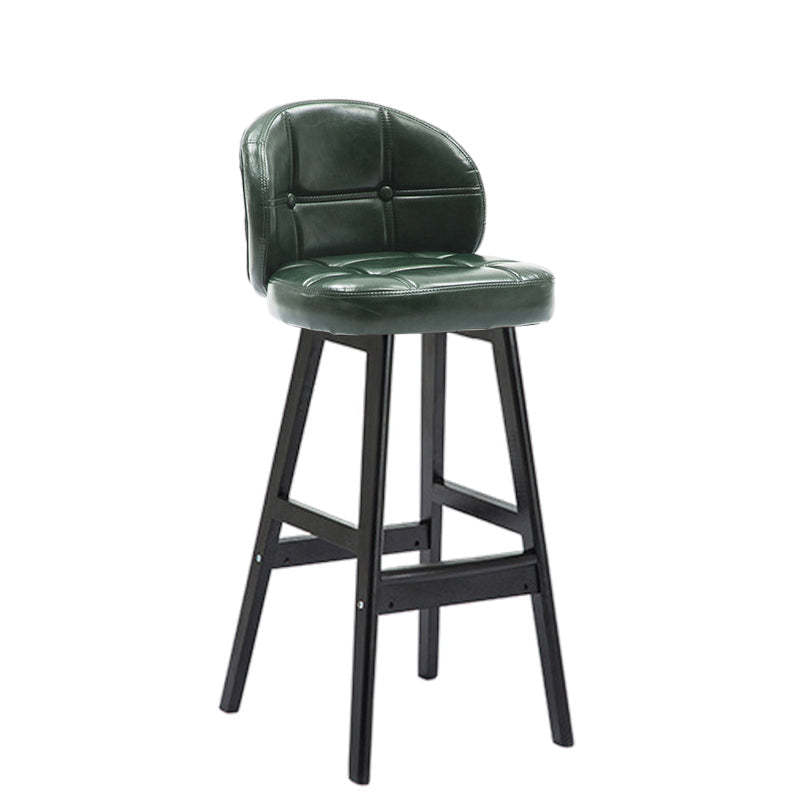 Contemporary Round Fabric Leather Wood Bar Stool — Gray Fabric / Wood