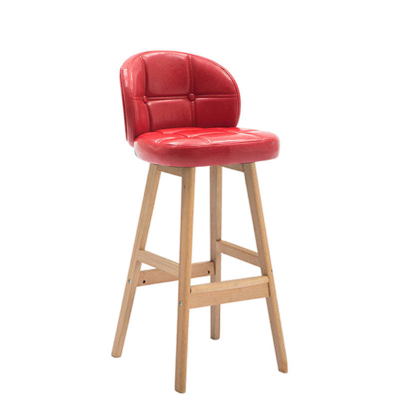Contemporary Round Fabric Leather Wood Bar Stool — Gray Fabric / Black