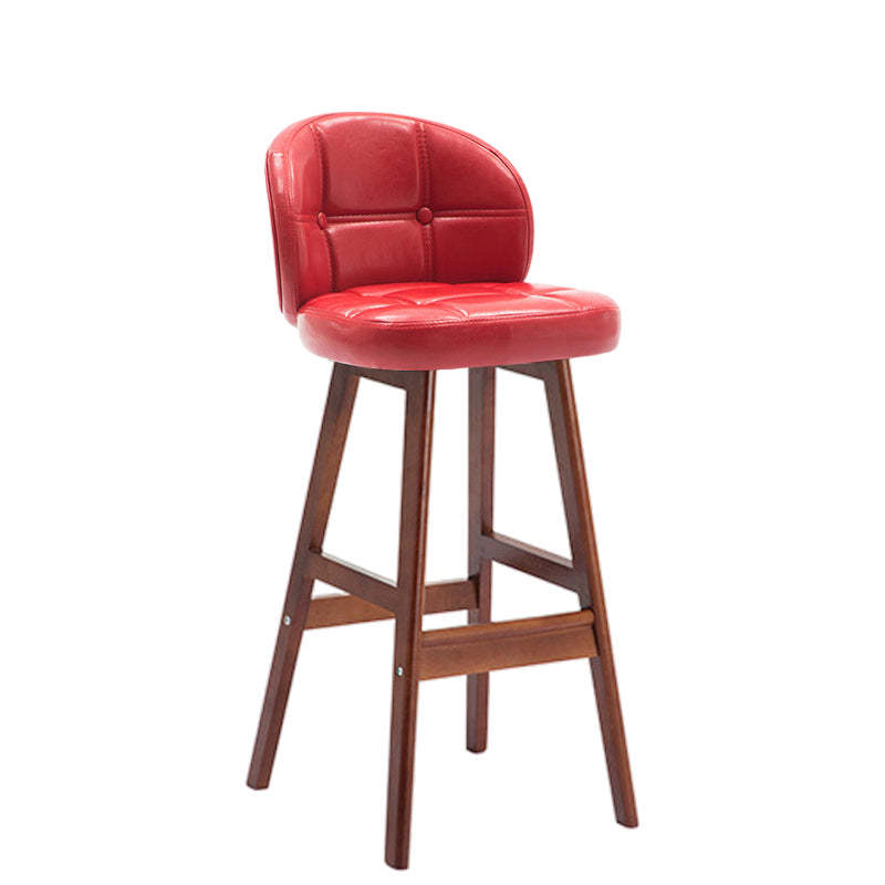 Contemporary Round Fabric Leather Wood Bar Stool — Blue Fabric / Wood
