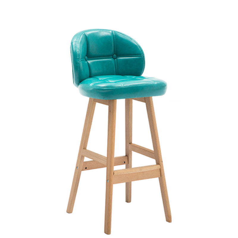 Contemporary Round Fabric Leather Wood Bar Stool — Blue Fabric / Black