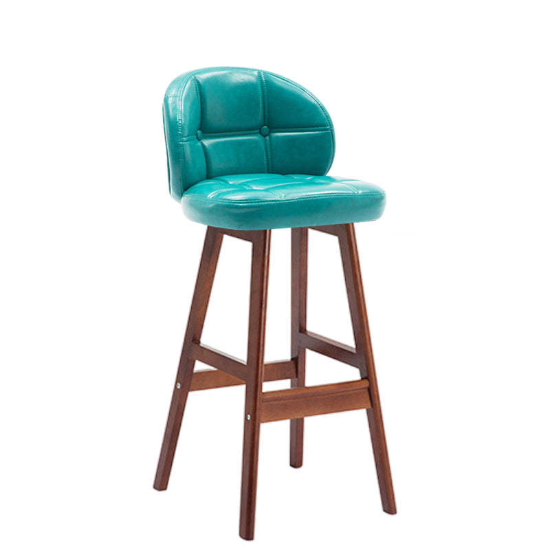 Contemporary Round Fabric Leather Wood Bar Stool — Coffee Color Fabric / Wood