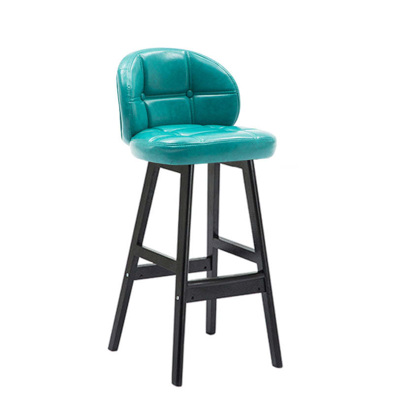 Contemporary Round Fabric Leather Wood Bar Stool — Coffee Color Fabric / Brown